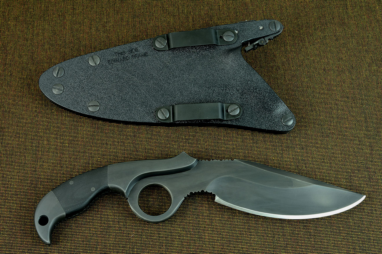 "Chronos" reverse side view. Blade is thick, strong, and razor-sharp with a top swage length allowing aggressive point with plenty of spine support.