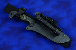 "Arctica" professional tactical, combat, rescue, counterterrorism knife, locking sheath mounted on UBLX belt loop extender, with HULA on sheath front