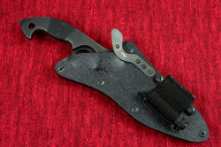 "Ari B'Lilah" professional counterterrorism knife, sheath shown with LIMA mounted at lower position. LIMA can mount in ten different positions and 20 orientations on this sheath!