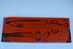 "Concordia and Sanchez" Custom Chef's Knives knife prise in hand-dyed,  hand-cast high strength silicone rubber prise