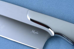 "Concordia" Custom Fine Chef's Knife, maker's mark and finish detail in this fine, handmade custom chef's knife