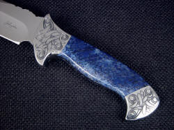 "Domovoi" obverse side handle detail. Dumortierite is a striking gemstone from Africa, in deep blues and bits of micaceous inclusions