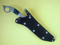 "Tien" sheathed view. Sheath is positively locking, bulletproof, waterproof, and very tough. All fittings are stainless steel