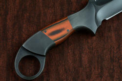 "Galatea" professional tactical, combat, rescue, CSAR, counterterrorism knife, reverse side handle detail. Handle is curved, rounded for smooth and comfortable grip, front bolster has large quillon to support hand and protect it from blade