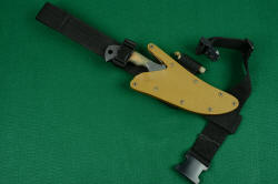 "Ghroth" professional counterterrorism, combat, tactical knife, alternate black EXBLX rigged for right side wear. All components are reversible