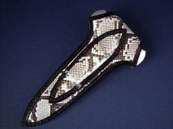 "Grim Reaper" reverse side python and leather sheath view. Note large and substantial panels of python skin on front and back of sheath.