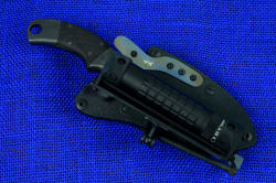 "Krag" tactical, counterterrorism professional knife, shown with HULA mounted on hybrid tension lock sheath