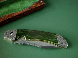 "Procyon" liner lock folding knife, folded view. This is a large folding knife, the largest I make to date, a very strong and stout knife