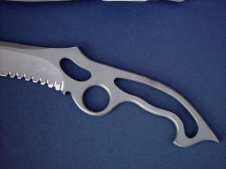 "Shahal" obverse side handle detail. Handle is hand-milled, inside cuts are chamfered for comfort, finger ring is smoothed, rounded, radiused for easy insertion of finger. Rear talon is substantial and robust